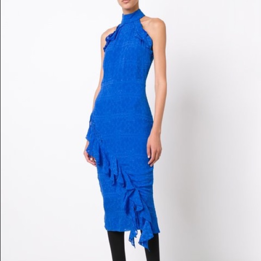 Saloni Blue Ruffle Midi Dress